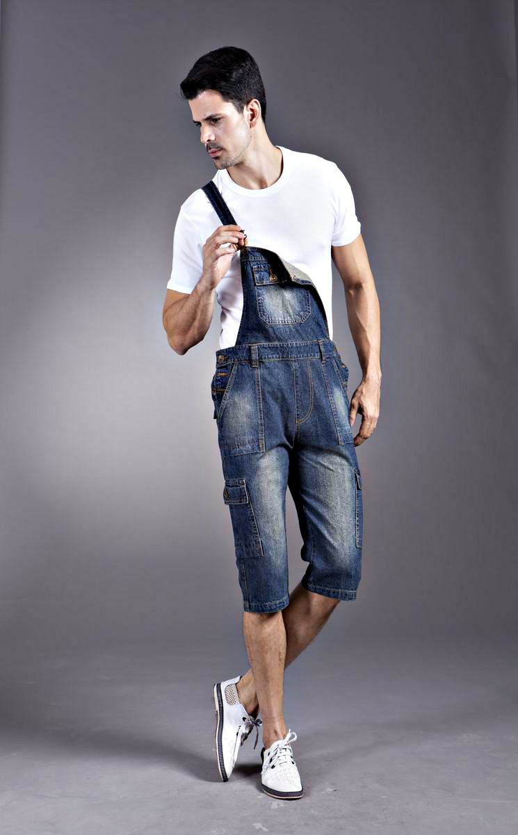 WholesaleSummer Men's Denim Overalls Rompers Plus Size Men Denim Suspenders Siamese Jeans