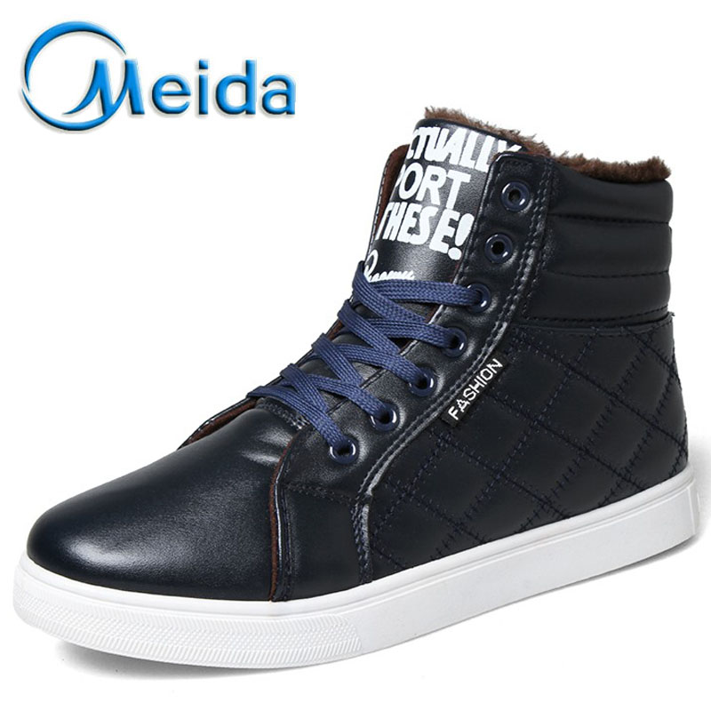 Гаджет   Men Shoes Fashion Casual Leather Fur Boots Lace Up High Top Canvas Shoes Sapatos Tenis Masculino Male 2015 Autumn Winter Black None Обувь