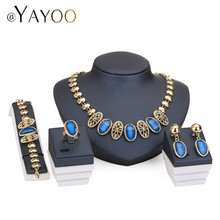 Necklace Ring Bracelet Earrings Gold Plated Fine Jewelry Sets For Women Bridal Crystal Wedding Dress Accessories Set