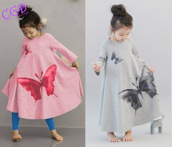 Autumn children font b clothing b font dress for font b girl b font Full butterfly