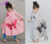 Autumn children clothing dress for girl Full butterfly print girl dress baby dress 100-140 Q23