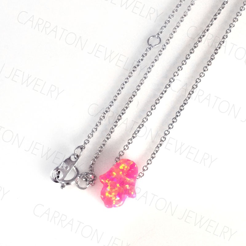 tiny opal silver chain necklace
