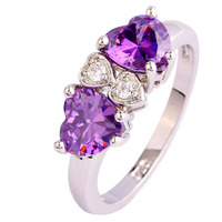 Free Shipping Heart Cut Love Style Purple Amethyst 925 Silver Ring Size 7 8 9 10 New Fashion Romantic Jewelry Gift For Women