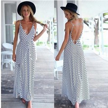 2016 Summer New Style Hot Sell Women’s Beach Dress for Summer Holiday,sexy V-neck Backless Loose Leisure Spaghetti Strap Dress
