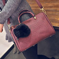 Trendy New Pillow shaped Bag Women Designer Boston Bag Solid Color Fur Ball Ladies Fashion Casual