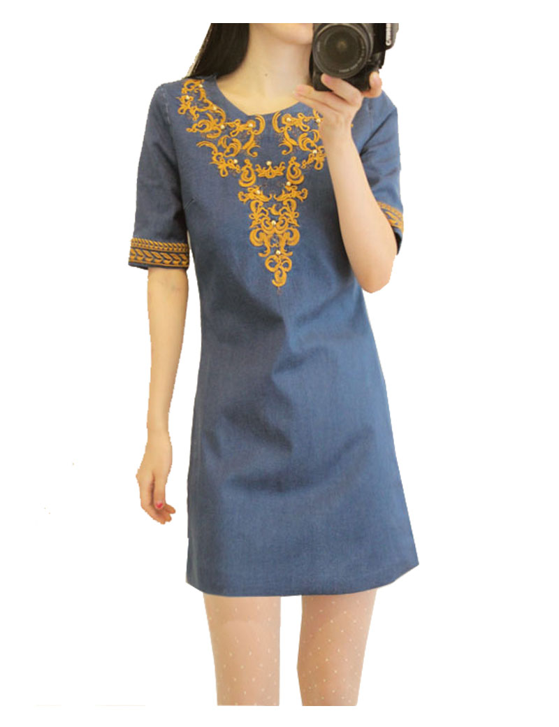 2016 Summer Vintage Embroidery Beaded Denim Dresses Women ... 2016 Summer Vintage Embroidery Beaded Denim Dresses Women ...