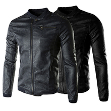 Fashion  Autumn$Winter  Men Jacket PU Leather Coat  Motorcycle Slim Jacket  M-3XL Plus Size Outwear O-Neck Zipper DesignCoats