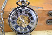 Dark Copper Skeleton Mechanical Pocket Watch Semi transparent Steampunk Antique Skeleton Mechanical Hand winding Pocket Watch