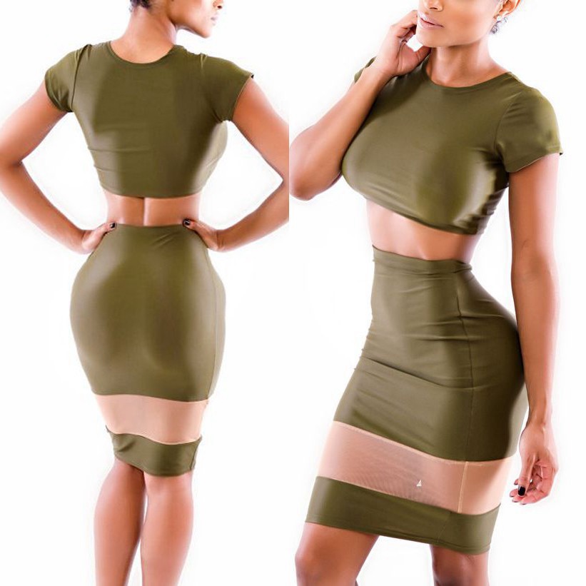 Summer Women Two Piece Outfits 2015 Sexy Women 2 Piece Bandage Bodycon Club Evening Party Dress Slim