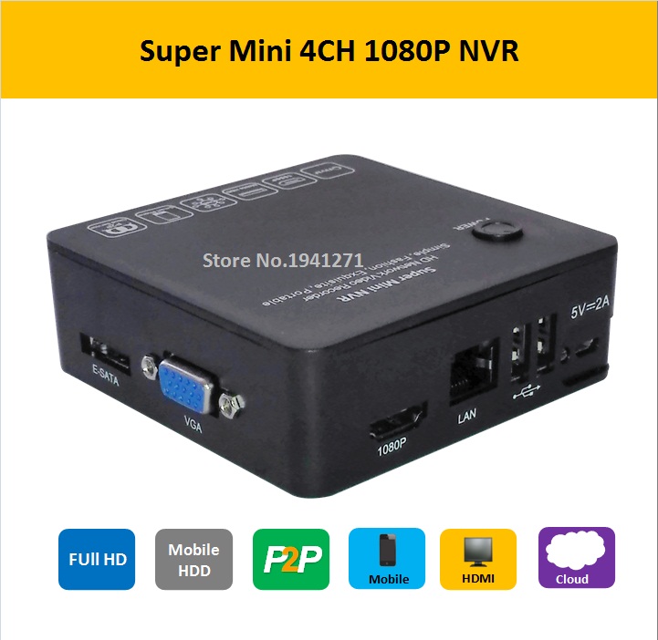 4CH super mini NVR onvif 1080P digital video recorder onvif P2P HDMI VGA output network video recorder for cctv system product