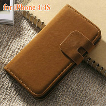 Soft Feel PU Leather Wallet Case for iPhone 4 4S Phone Bag with Stand and Card