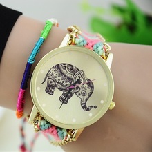 NEW boucle Indian Elephant Lace Watch Women Golden Chain dress watch woman Ethnic wristwatch Hippie Fabric Geneva Fashion