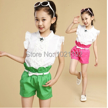 Kids girls summer 2014 new Korean version of the influx of baby clothes for children big boy casual shorts sports suit