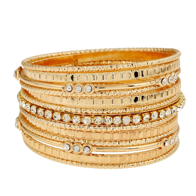 2016 New brand charm bracelet for women fashion multi layer gold silver bracelets bangles rhinestone wholesale jewelry