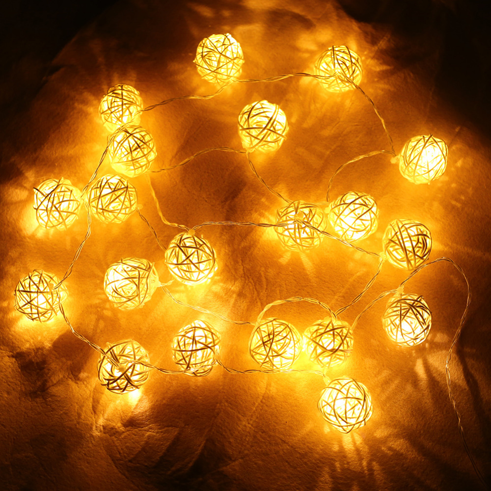 20pcs White Thailand Style Funlife Wedding Party String Lights Hand Weaved Rattan String Ball ...