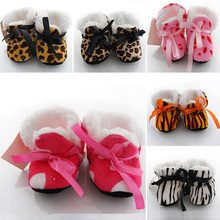 Leopard Zebra Toddler Kids Fleece Fur Boots Baby Shoes Winter Laced Ankle Socks