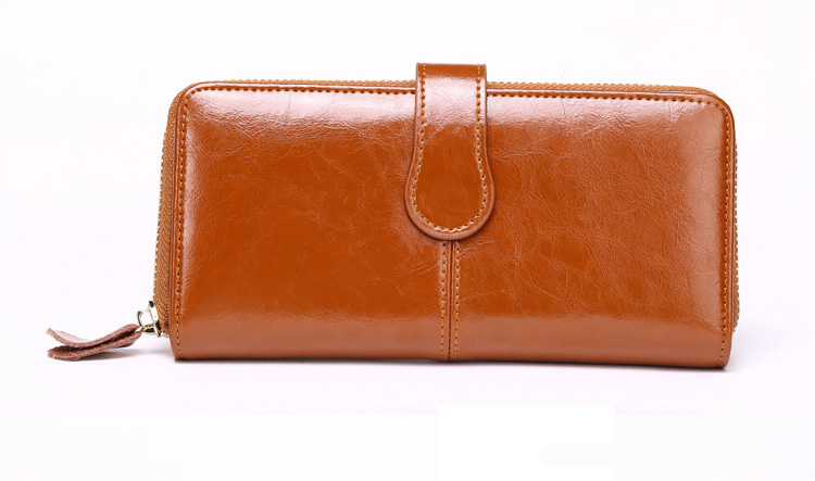 2014 Top layer of cowhide female wallet zipper genuine leather long design women wallet oil wax women wallet cowhide mobile