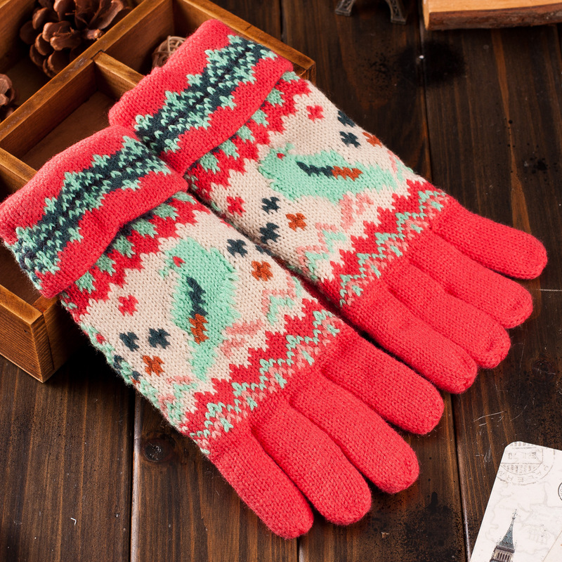 2015 Winter Gloves for Women Girls Resilient Knitted Gloves Plus Velvet Gloves with Bird Pattern 6 Colors Free Shipping #LN