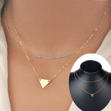 Hot Women Punk Double Layers Gold plated Sequins Small Triangle Pendant Chain Necklace Chic Jewlery Gift Wholesale