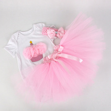 2015 New 3pcs Clothes Suit Baby Girls Short Sleeve Happy birthday T Shirt Headband Tutu Skirts