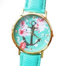 Hot sale Women s Fashion Leather Floral Printed Anchor Quartz Dress Wrist Watch
