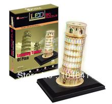 Torre inclinada con luz LED de CubicFun 3D educativo de papel y EPS modelo Papercraft adorno casero para el regalo navidad