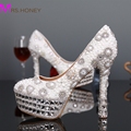 Free Shipping Fashion Ivory and White Pearl Woman Bridal Dress Shoes Rhinestone High Heels Ivor Shoes