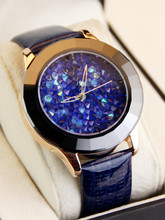 Guou brand starry sky design rhinestone crystal ceramic big dial watch with leather strap fashion watch