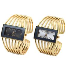 Fashion Women’s Golden Bangle Bracelet Analog Wrist Watch Wristwatch Hollow Alloy Band White Black Dial