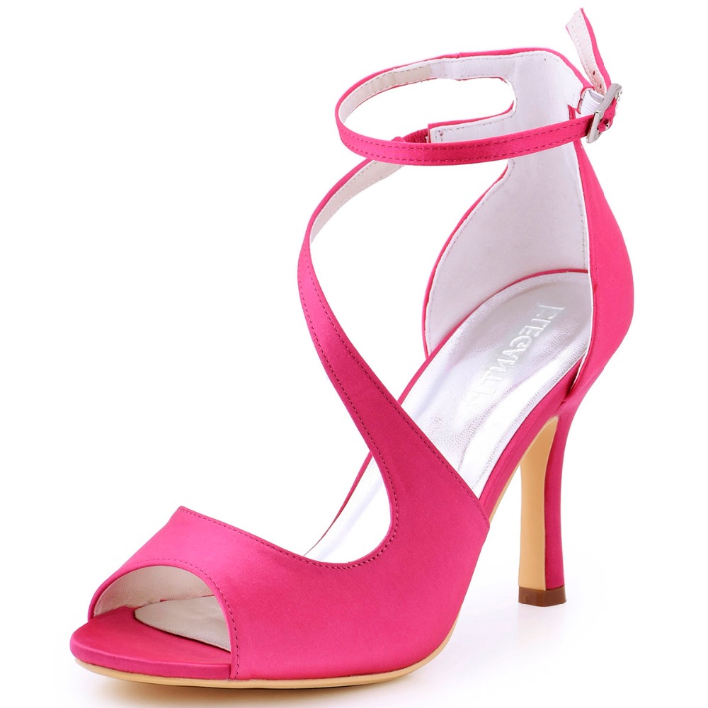 Фотография 2016 Summer Women Sandals HP1565 Hot Pink Ivory Shoes Cross Strap High Heels Sexy Prom Dress Party  Pumps Woman Wedding Shoes
