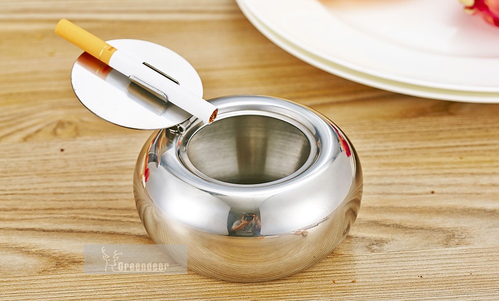 Stainless Steel Drum Shape with Lid Ashtray with Cover Ashtray Car Ashtray Cigarette Cigar Smoking Smoke Ash Tray Windproof-J13342-P7