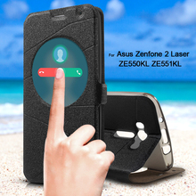 Phone cases for Asus Zenfone 2 Laser Case Sand-like Smart View Window Leather Cover for Asus Zenfone 2 Laser ZE550KL (5.5 inch)