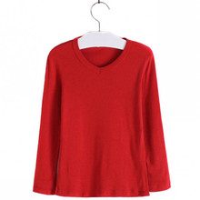 New arrival boys girls V Neck bottoming shirt long sleeve solid T shirt spring autumn cotton