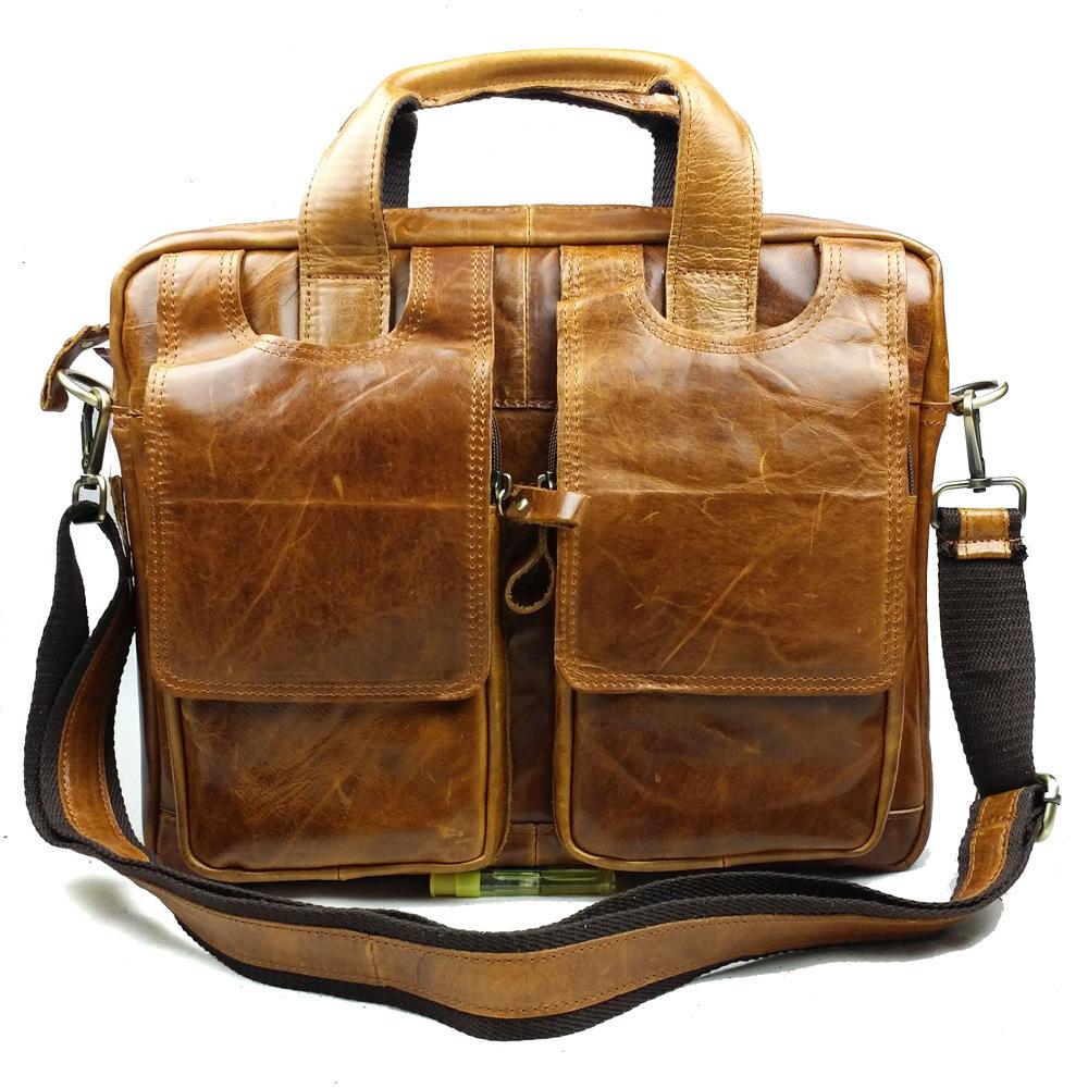 Genuine Leather Business Briefcases Mens Tote Work Bag Luxury Leather Laptop bag Men travel bags ...