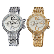 Wh305 de lujo de moda de la personalidad doble sub-diales diales Set taladro QuartzLady de pulsera de cuarzo