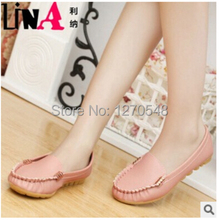 New 2015 Women Flats 100% Genuine Leather Shoes Slip-on Ballet Comfort Shoes woman 4 Colors moccasins plus size 40 free shipping