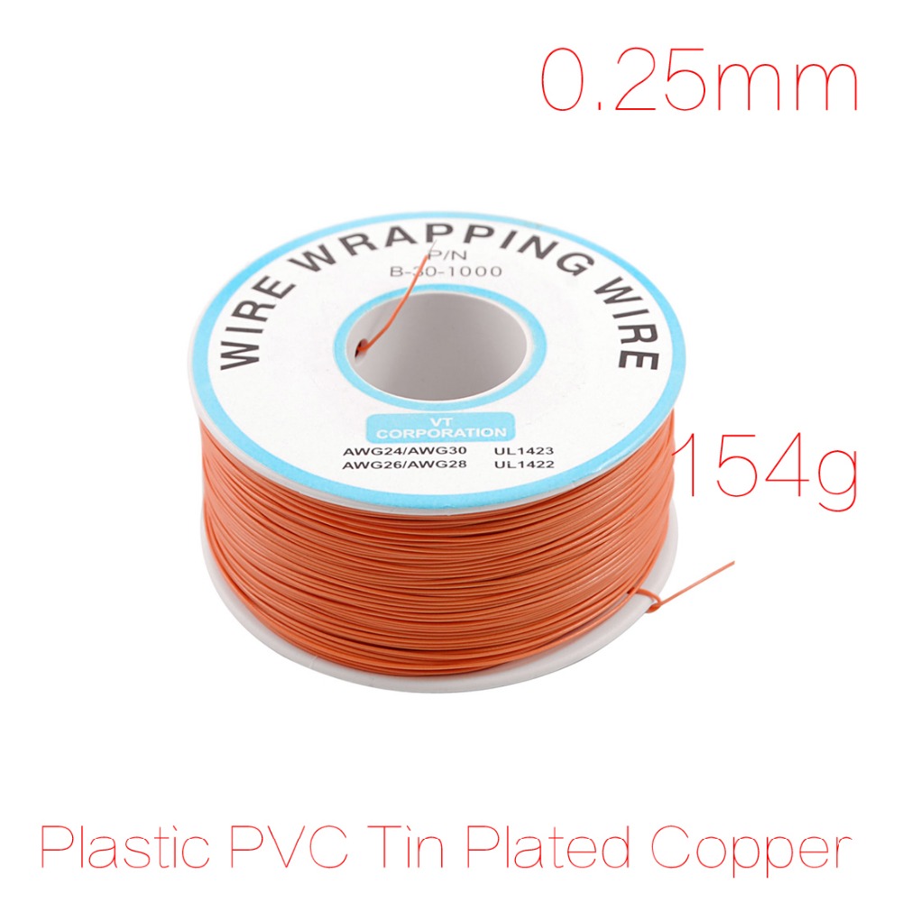 PCB Solder Orange Flexible 0.5mm Outside Dia 30AWG Wire Wrapping Wrap 1000Ft