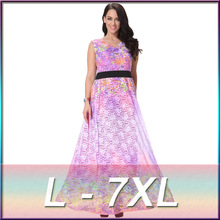 plus size L-7XL high quality women’s 2016 spring new European style gradient color long lace dress
