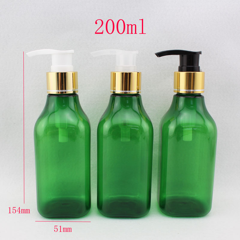 200ml x 30 gold aluminum collar lotion pump PET blue bottles, empty cosmetic square container for shampoo cream personal care