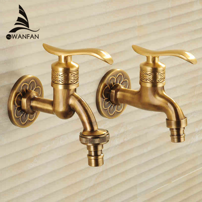 Bronze Bibcock faucet tap crane Antique Brass Finish Bathroom Wall Mount Washing Machine Water Faucet Taps HJ-8665F