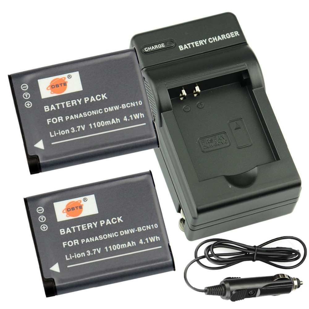 DSTE 2 Pcs1100 mAh DMW-BCN10 Rechargeable Li-ion Battery + Charger For Panasonic LUMIX DMC-LF1 Camera