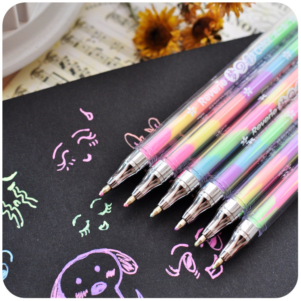Photo Album Props Rainbow Segmented Colorful Gel Ink Pens for Kids DIY Black Cards Scrapbook Photo