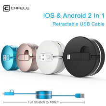 100cm 2 in 1 retractable USB charging Cable round box 8 pin For iPhone 5s 6 6 plus micro for Samsung android with storage box