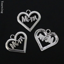 Yearning Jewelry Accessories Zinc Alloy Antique Silver Mom Heart Charms Pendants Fit Rhinestone 21*20MM 50pcs/lot