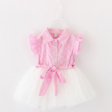 2016 summer new baby girl dress fly sleeve 1 year birthday dress flower newborn girls clothes suit 1-4Y vestido infantil