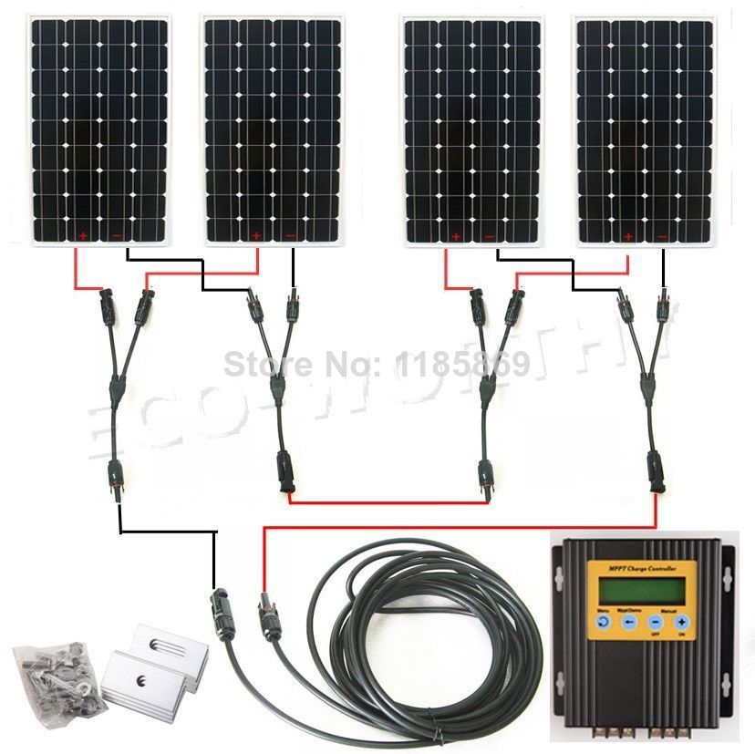 EU stock 4 150W 18V mono solar panel 20A MPPT charge controller 600W solar system no