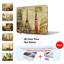 Paris Retro Cards Laptop Computer Bag For Apple Mac book Pro air 15 13.3 11.6 12 Inch Case free ball pen + Keyboard Cover A1466