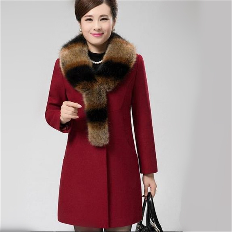 XL-5XL 5 Colors 2015 New Fashion Autumn Winter Women Long Woolen Coat Female Fur Collar Overcoat Lady Slim Outwear ZS273