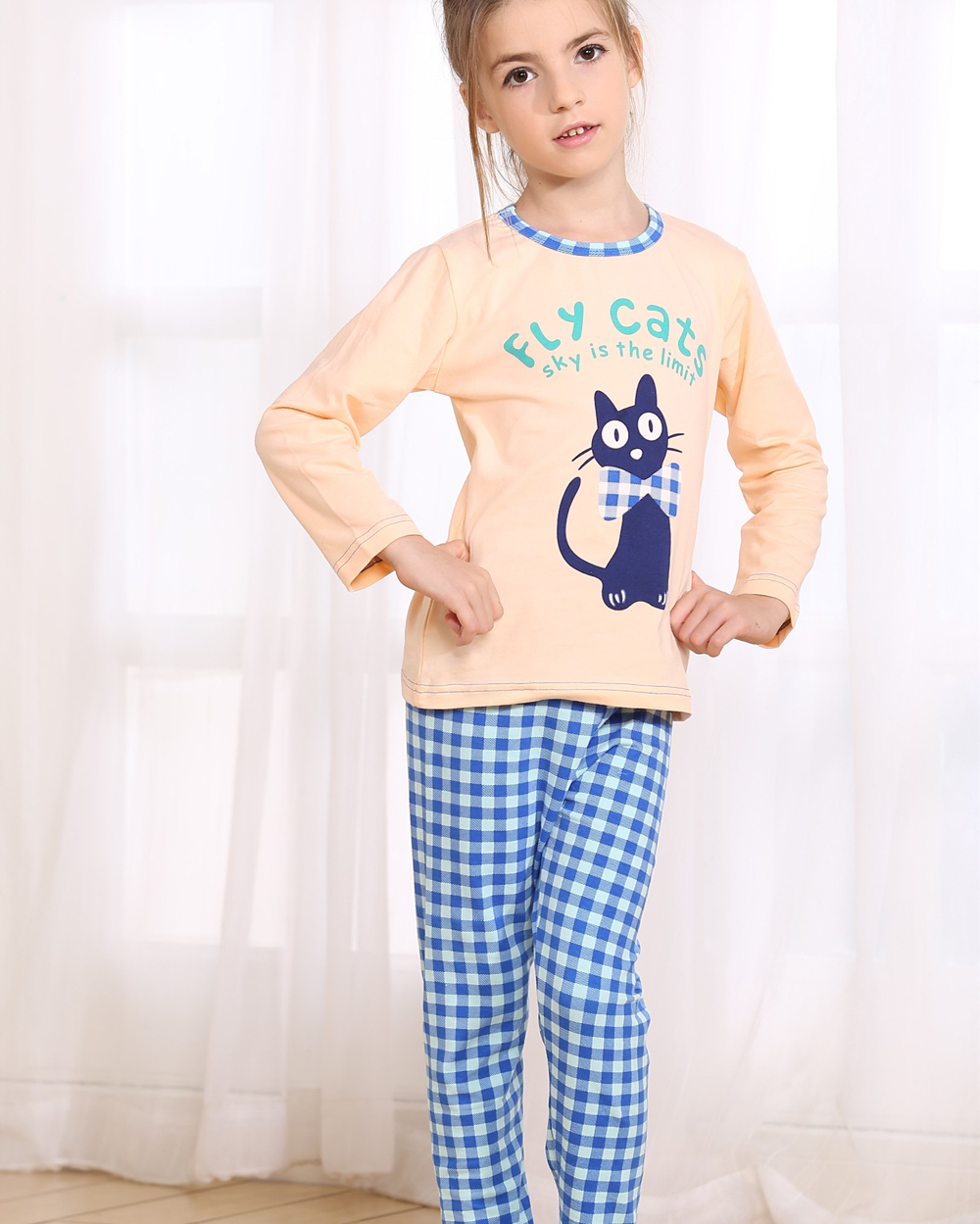 Retail Cartoon Printed Girls Underwear Set for Spring & Autumn Long Sleeve Pajama Set 2015 New
