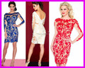 2016 Hot Sell Royal Blue Red White Beaded Lace Long Sleeves Mermaid Column Short Prom Cocktail